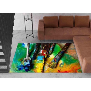 Colorful Brush Stroke <b>Rugs</b>, Painter Brushes <b>Rug</b>, Paint <b>Rug</b>,<b>Chenille</b> <b>Rug</b> - Product Image 2