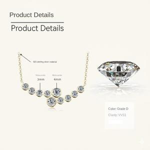 Collar de Plata de Ley 925 con Moissanita para Compromiso, Boda o Fiesta, Estilo Coreano, Diseño Moderno, Línea de Burbujas Multicolor para Mujer - Product Image 6