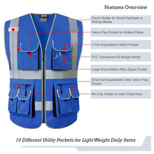 Breathable <b>Top</b> Selling Men's Safety <b>Vest</b> Hi Vis Customized Logo Fabric Work Yellow <b>Orange</b> Security Reflective ANSI CLASS 2 LED - Product Image 3