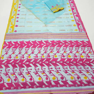 Nouveau Prix Exclusif Pas Cher Deshi Dhakai Jamdani Sharee pour Femme JAMDANI TISSU Bleu ROUGE VERT Doré Bleu Ciel du Bangladesh - Product Image 1