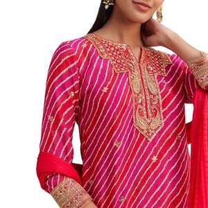 Conjunto de Sharara con bordado de Leheriya Chinon rosa al por mayor para fiestas de boda recepción festiva y pedidos étnicos personalizados - Product Image 3