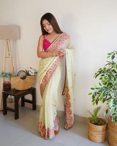 Dernier Designer Georgette Fil De Soie Broderie Séquence Travail Saree Par Fab Zone - Product Image 2