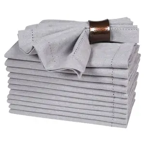 Corte azul grisáceo trabajado 100% algodón orgánico promocional GOTS certificado cómodo mantel servilleta con etiqueta personalizada