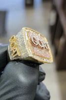 Bague de champion hip-hop personnalisée pour homme, en or jaune 10K sans nickel, sertie de moissanite VVS de 1,2 mm, style Iced Out GOAT
