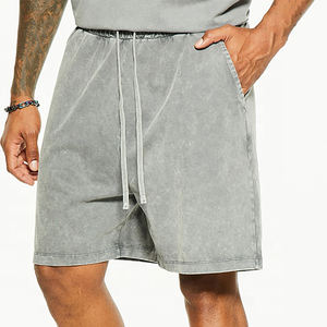 Pantalones cortos lavados con ácido transpirables con servicio OEM para hombre Pantalones cortos con cintura con cordón de peso pesado de último diseño para hombre - Product Image 1
