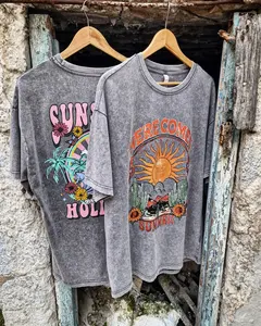 T-shirt vintage délavé à l'acide avec impression graphique personnalisée pour hommes de haute qualité 100% coton coupe normale poids lourd écologique respirant - Product Image 1