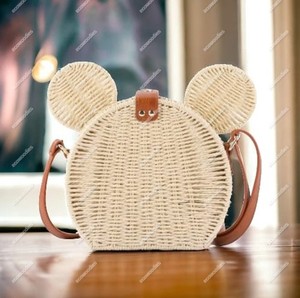 Mini panier en rotin Beige tissé avec oreille de souris pour enfants artisanat Unique mode rotin sac à bandoulière enfant panier sac - Product Image 4