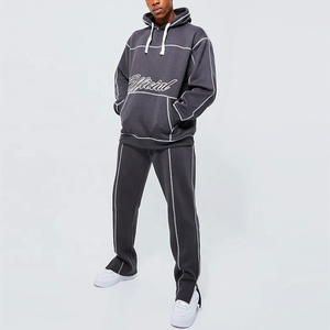 Conjunto de Sudadera con capucha Lisa Unisex personalizada de fabricante de ropa, ropa de calle, jersey de peso pesado, Sudadera con capucha, pantalones de chándal apilados, chándal para hombre - Product Image 2