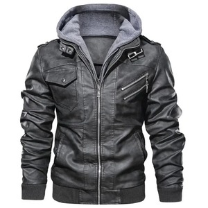 Veste en cuir de moto à fermeture éclair hommes grande taille S-5XL livraison directe vestes en cuir à capuche manteau d'automne - Product Image 4
