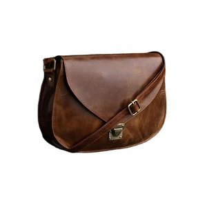 กระเป๋าหนังแท้สไตล์วินเทจแบบสะพายข้าง พร้อมตัวล็อคแบบ Hasp และสายสะพายปรับได้ สีน้ำตาล กระเป๋าทรงอานม้าสำหรับผู้หญิง - Product Image 1