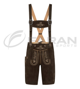 Gran oferta, cuero de ante de vaca, Lederhosen personalizado para hombre, bordado personalizado, marrón oscuro, longitud corta, Lederhosen para hombre con tirantes - Product Image 1