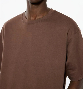 Nouvelle mode pour hommes 100% coton Boxy recadrée t-shirt Patch conceptions lâches surdimensionné uni décontracté tricoté t-shirt - Product Image 3