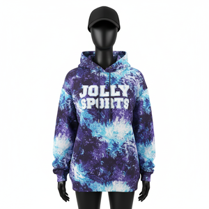 Sweat à capuche tie-dye pour femme, 320 GSM, mélange de coton, bleu violet, logo personnalisé imprimé, pull décontracté d'hiver, basiques pour femmes - Product Image 1