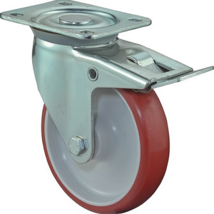150 mm Red Polyurethane Swivel Casters for Furniture 135 X 110 mm Total <b>Lock</b> 240 kg Load Capacity BS Casters - Product Image 3
