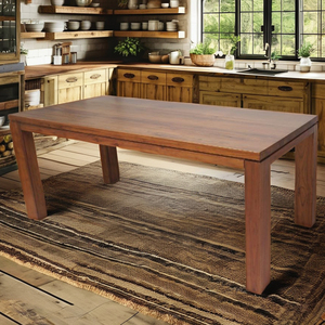 Mesa de comedor moderna de mediados de siglo WT5056P Madera de acabado liso con tonos cálidos Refinamiento rústico resistente al agua Hecho Vietnam - Product Image 1