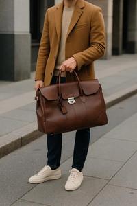 Sac de voyage en cuir pleine fleur de qualité supérieure |   Sac fourre-tout de week-end fait main |   Sac à Ordinateur Portable de Luxe Grand Format pour Hommes et Femmes - Product Image 2