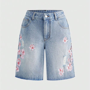 Shorts Vaqueros de Mezclilla/Nailon/Algodón con Dobladillo sin Rematar, Bordado Vintage, Cintura Media, Logotipo Personalizado, los Más Vendidos al por Mayor 2026 - Product Image 1