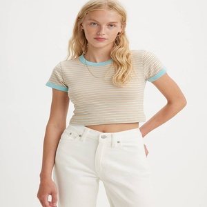 เสื้อยืดครอปสำหรับผู้หญิงเสื้อครอปแขนสั้นลายทางแขนแฟชั่น - Product Image 6