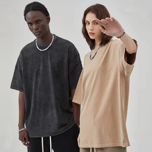 Ropa informal personalizada Unisex de gran tamaño Vintage lavado con logotipo estampado lavado ácido desgastado camiseta de gran tamaño para hombres - Product Image 1