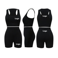 Nouveaux ensembles de sport d'hiver pour femmes en tricot côtelé uni avec boutons, shorts de gym personnalisables à taille haute, style cycliste, 100 % coton