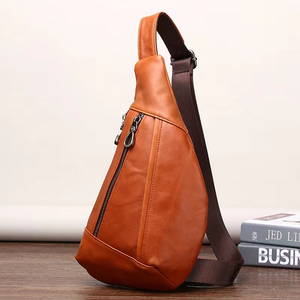 Bolso de Pecho de Cuero Genuino para Hombre, Minimalista, con Cierre de Cremallera, Bandolera, Color Café, Duradero, para Uso Diario, Todas las Temporadas - Product Image 4