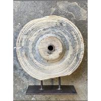 KAMAL ART CRAFT Support rond en fer avec roue en bois de teck brun vintage, design rustique, non pliable, pour décoration intérieure, Diwali, ou cadeau de maison neuve