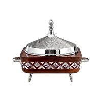 Plat à fondue classique en métal argenté et bois avec couvercle en verre trempé, écologique, passe au lave-vaisselle, pour la maison, l'hôtel, le restaurant, utilisation sur table
