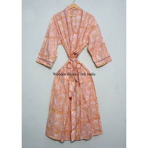 Kimono en coton indien à bas prix en gros, fabriqué à la main, par un fabricant de vêtements pour femmes, robe longue kimono de créateur - Product Image 2