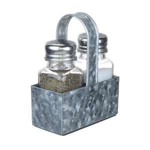 Juego de sal y pimienta en soporte de metal rústico galvanizado perfecto para el hogar y la cocina decoración esencial y uso de mesa - Product Image 6