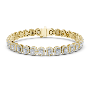 Pulsera de tenis de oro amarillo de 14K con diamantes cultivados en laboratorio, halo de esmeraldas y corte ovalado de lujo - Product Image 1