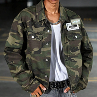 Veste Denim Camouflage Bouton-up Cargo Patch Design Hiver Fermeture Simple Boutonnage Tailles Personnalisées Xs Xl Washed Technics Coat