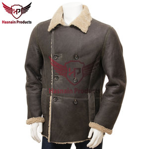Men's Khaki <b>Sheepskin</b> Peacoat Customized Warm Winter <b>Jacket</b> with Classic Style, Premium Quality, and Personalized Fit - Product Image 3