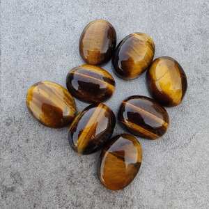 พลอยตาเสือธรรมชาติทรงรีขัดเงาสูงทรงหลังแบนปรับขนาด4x6มม. 20x30มม. สีเหลืองสำหรับต่างหูทอง - Product Image 4