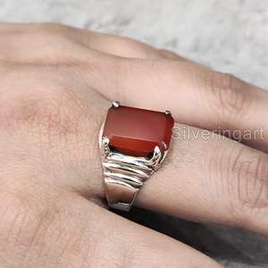 แหวนเงินแท้ 925 สำหรับผู้ชาย ขายส่ง แหวนพลอยออนิกซ์สีแดงธรรมชาติ ของขวัญวันเกิดประจำเดือนธันวาคม - Product Image 4