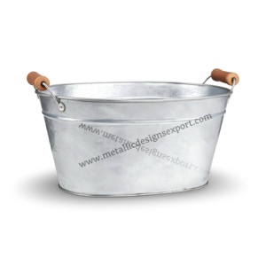 Longue cuve à boissons en métal galvanisé avec poignées en bois pour les fêtes en plein air BBQ et décoration de jardin Doublure de pépinière - Product Image 2