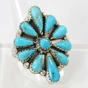 Sterling <b>Silver</b> <b>Ring</b> <b>Set</b> with a Cluster of Stabilized Kingman Turquoise From Arizona 925 Sterling <b>Silver</b> <b>Ring</b> - Product Image 5