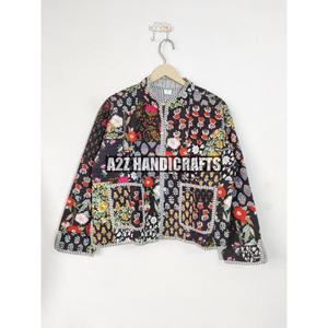 Chaqueta Reversible acolchada de retazos indios, abrigo de mujer con estampado de rayas de algodón Floral bohemio para invierno - Product Image 3