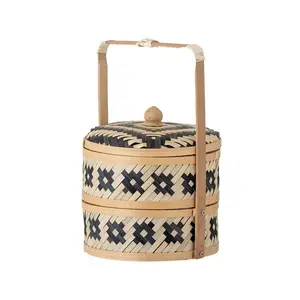 Boho Design Black Gift Hamper Basket Made From Bamboo/Fruit Basket Wholesale From Vietnam For Special Occasions