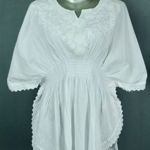 Kaftan de algodón 100% para mujer, Top con cuello bordado para fiesta o ropa informal, temporada de verano y primavera - Product Image 1