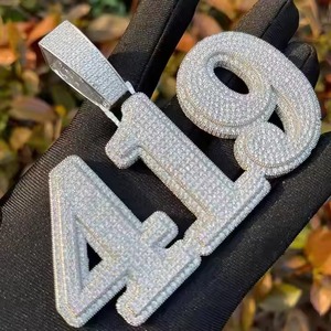 Iced Out 925 <b>Silver</b> Customized <b>Letter</b> Number Moissanite Pendant Cuban Chain 419 VVS Diamond Personalized Pendant's <b>Necklace</b> - Product Image 4