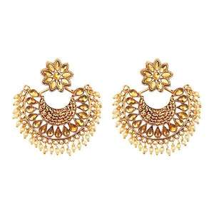 Kriaa Brown Kundan Pearl Boucles d'oreilles pendantes plaqué or 1310590-Fine Dangle Jewelry - Product Image 1
