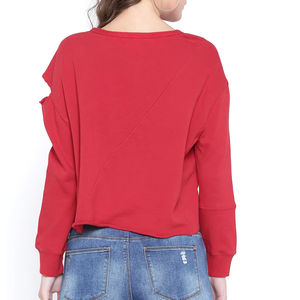 Women's <b>Red</b> Pullover <b>Sweatshirts</b> Best Selling Factory Direct Sale Jersey Fabric Solid Pattern Winter Style - Product Image 4