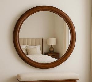 Espejo Redondo de Vidrio Art Deco Hecho a Mano de Estética Moderna, Espejo de Pared Antiguo Asimétrico para la Entrada o Sala de Estar - Product Image 4