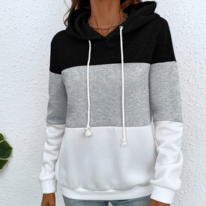 เสื้อฮู้ดผู้หญิงลำลองสำหรับฤดูหนาว ผ้าฝ้ายฟลีซพิมพ์ลายบล็อกสี พร้อมปรับแต่งได้เต็มรูปแบบ - Product Image 1