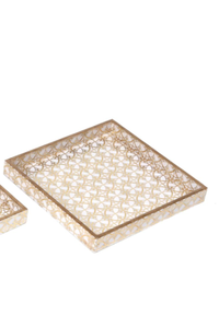 Plateau de service flottant rectangulaire en incrustation d'os antique avec poignées vadrouille artisanat plateau de service personnalisé grossiste d'Inde - Product Image 3