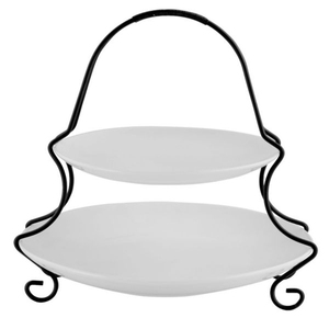 Double Tier Iron Metal Plate Rack Black Finished Perfect For Kitchenware <b>Tabletop</b> Standing Multifunction Plate <b>Storage</b> Holder - Product Image 3