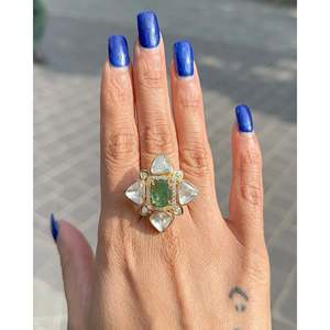 18K Gold Oval Cut <b>Opal</b> <b>Ring</b> Geometric Star Diamond Wedding Jewelry - Product Image 3