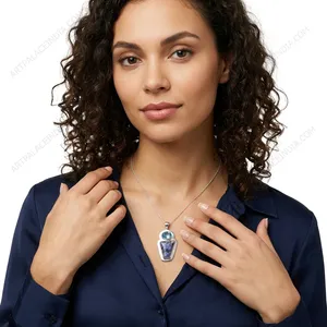 Colgante de Plata 925 con Charoita Geométrica y Topacio Azul, Estilo Bohemio, Joyería Unisex para Uso Diario - Product Image 2
