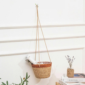 Cestas de almacenamiento redondas ecológicas de importación de Vietnam, mimbre de cáscara de maíz de algas marinas con mango de bambú para ropa, baño, sala de estar - Product Image 2