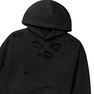 Sudadera con capucha desgastada para hombre, jersey de gran tamaño negro rasgado, Sudadera con capucha de algodón polar, ropa de calle lisa, logotipo personalizado, Top al por mayor - Product Image 3